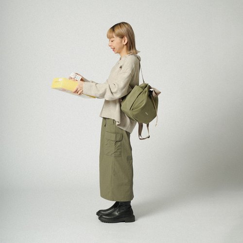 hellolulu 索繩束口文青小後揹包S號 EMMA ECO (亮橄欖綠) | 休閒旅行雙肩包
