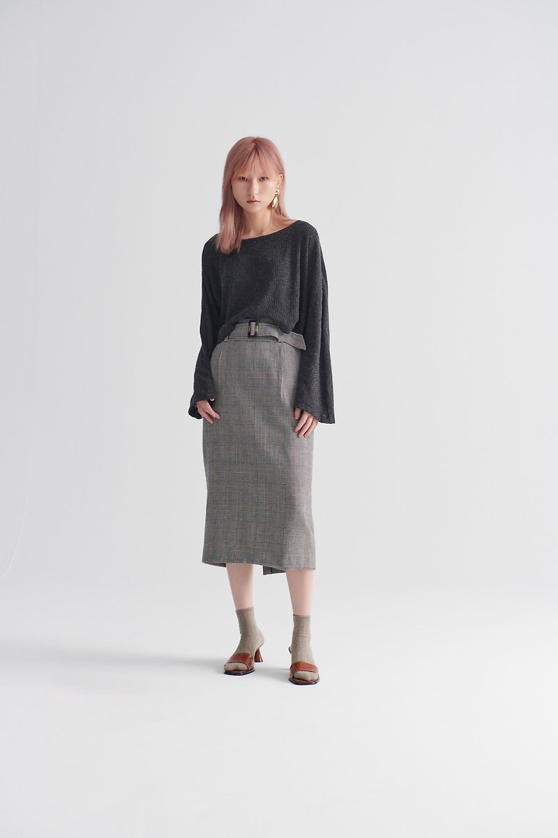 Shan Yong high-waisted wool check skirt - กระโปรง - ขนแกะ 
