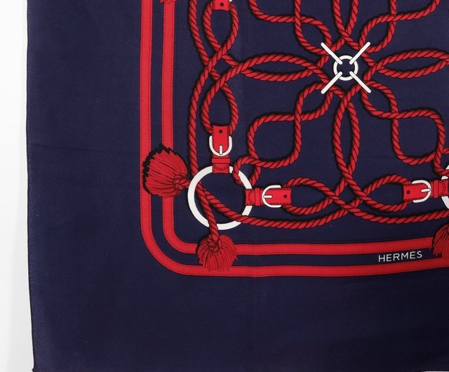 日本直送】エルメス HERMES カレ スカーフ ロープ柄 シルク 紺