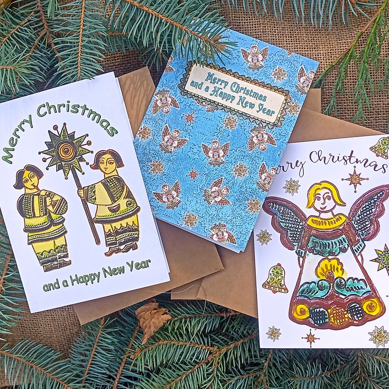 Digital Christmas Cards set,printable Xmas Greeting Cards set,Ukrainian prints - 電子喜帖/賀卡/邀請函 - 其他材質 