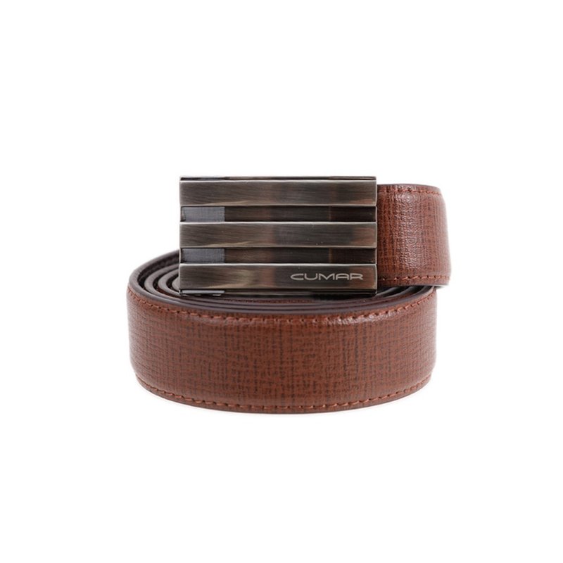 CUMAR 頭層牛皮 / 腰帶 RHOMBUS 自動扣皮帶 - 皮帶/腰帶 - 真皮 咖啡色