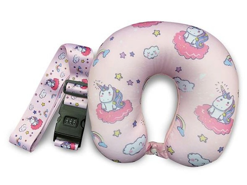 獨角獸雪豆頸枕/行李帶-粉紅 (優惠套裝) - 頸枕/午睡枕 - 其他材質 粉紅色