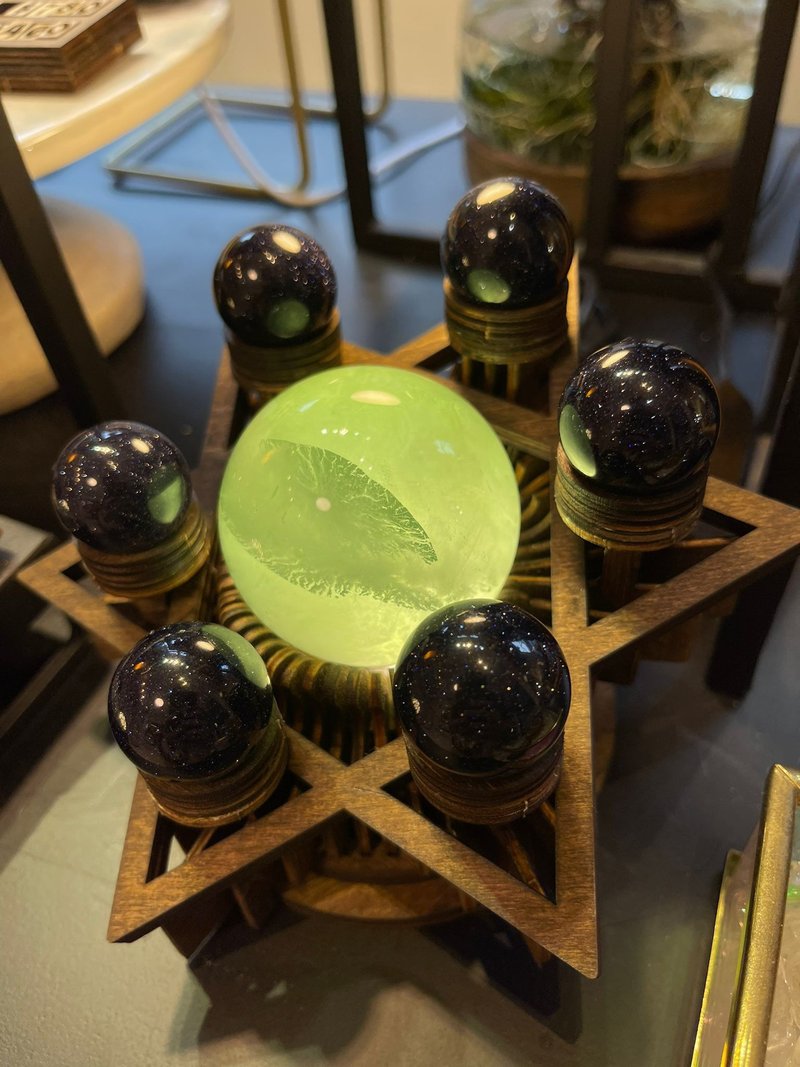 螢石 藍砂石七星陣 木燈座 一套 水晶擺設/ 家居 辦工室 usb - 燈具/燈飾 - 木頭 咖啡色