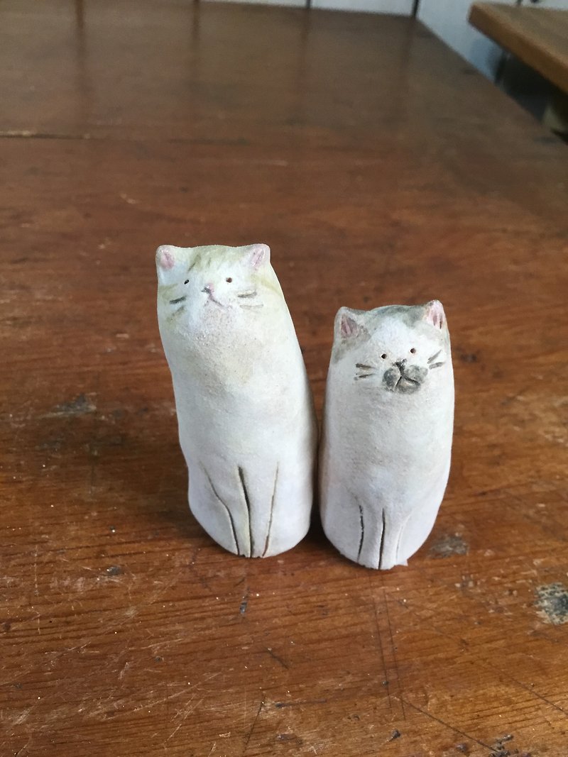陶器/足長猫 - 人形・フィギュア - 陶器 カーキ