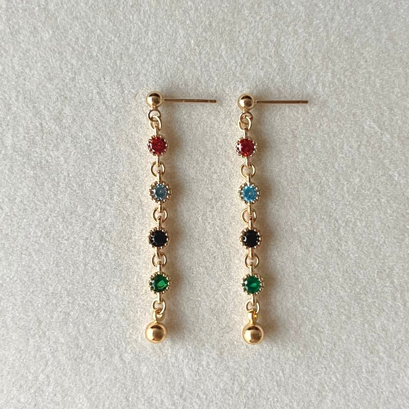 14K gold-filled vintage color Stone long earrings 14KGF - Earrings & Clip-ons - Other Metals Multicolor