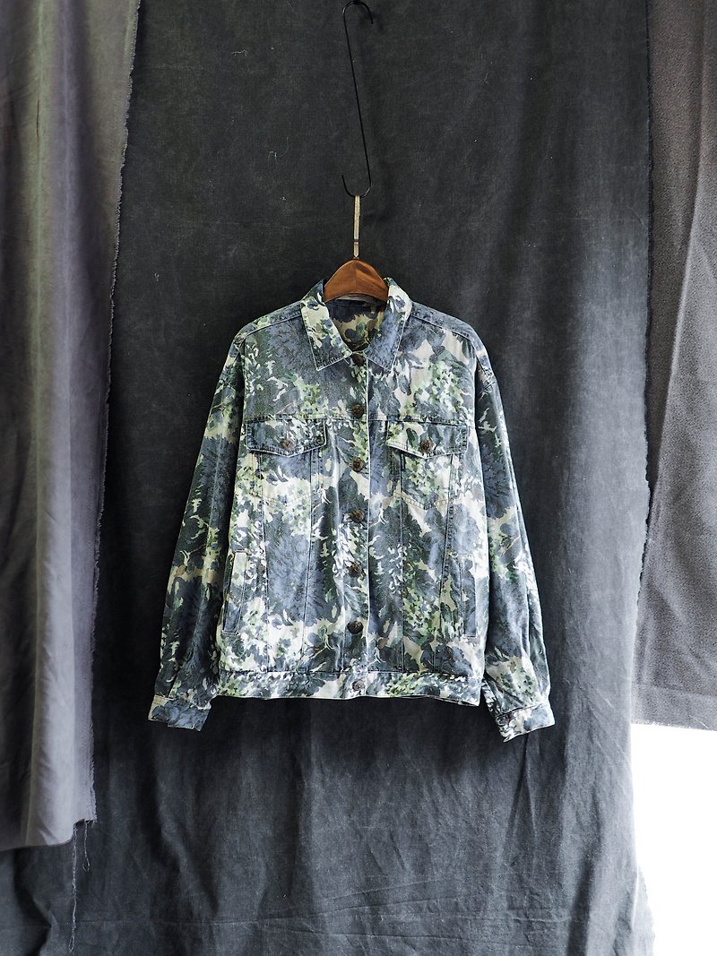 Kanagawa Jacquard Spring Flower Sea Country Fun Antique Cotton Denim Denim Jacket Vintage - Women's Casual & Functional Jackets - Cotton & Hemp Blue