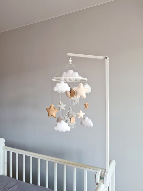 OhMyPenguin Elephant baby mobile, Gender neutral nursery mobile, Hanging felt mobile