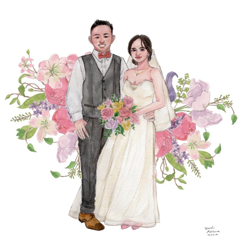 People Portrait人像 / 加大雙人30*40 / 新婚賀禮 /友誼禮物 - 似顏繪/客製畫 - 紙 