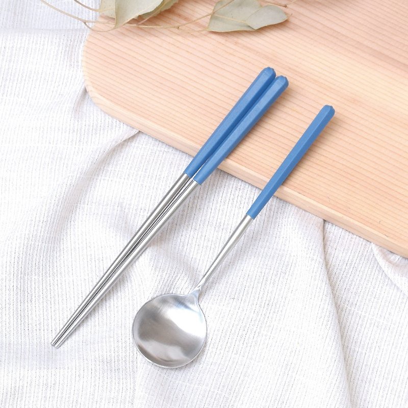 台箸【KUAI ZHU】創意六角好筷匙餐具組1組入-文青藍 - 筷子/筷架 - 不鏽鋼 藍色