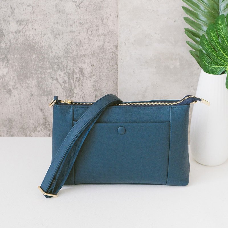 真皮百搭斜背包 22362 藍 - 側背包/斜背包 - 真皮 藍色