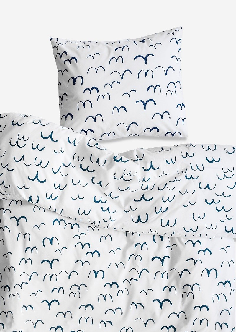 Organic quilt cover pillowcase two-piece – BIRD BED SET, MIDNIGHT BLUE - Bedding - Cotton & Hemp Blue