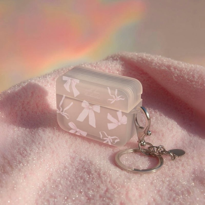 半透磨砂小方盒AirPods殻【The French Candy Floss Ribbons】 - AirPods/耳機保護套 - 塑膠 