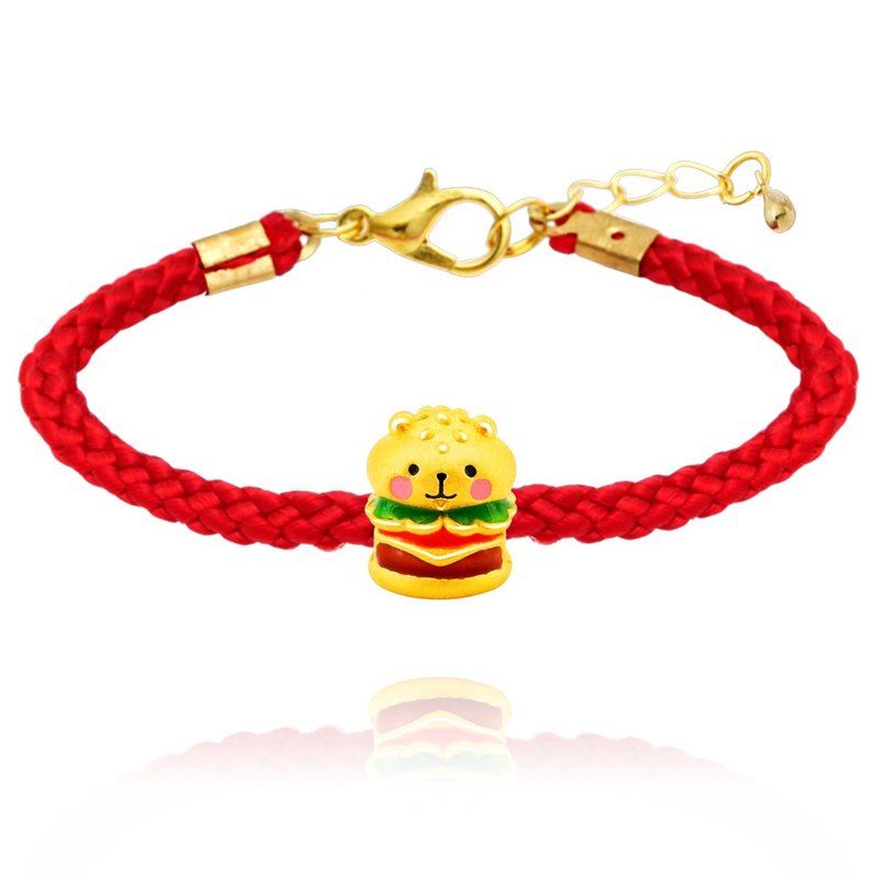 [Children Painted Gold Jewelry] Gold Dessert Series Red Bracelet-Hamster Burger (Parent-Child Style) Approximately 0.4 cents in weight - ของขวัญวันครบรอบ - ทอง 24 เค สีทอง