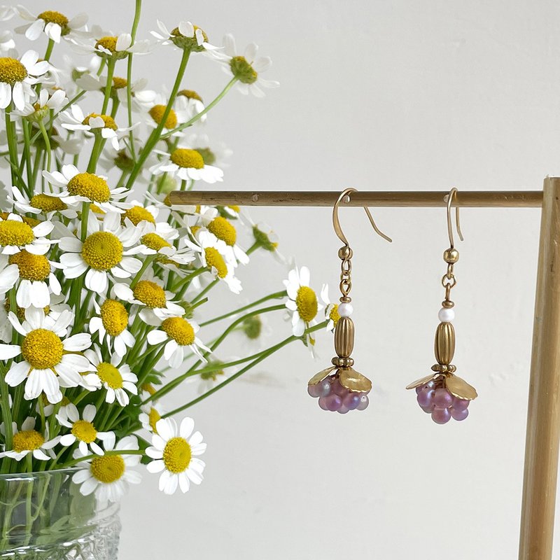 Fu Li Bronze earrings Japanese beads can be changed Clip-On fog purple - ต่างหู - ทองแดงทองเหลือง สีม่วง