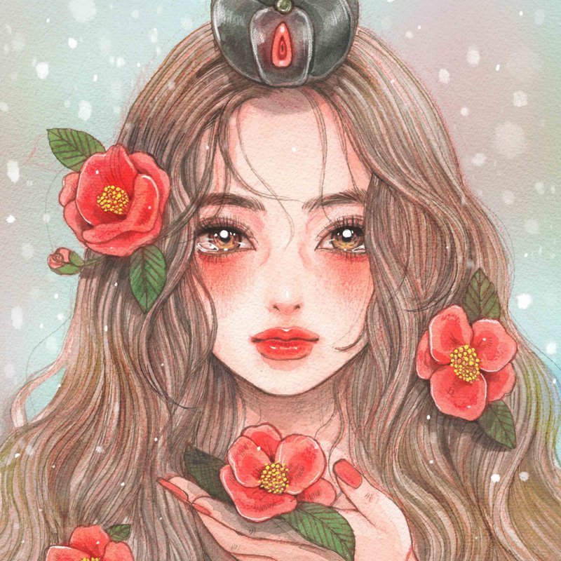 camellia sticker - 貼紙 - 紙 多色