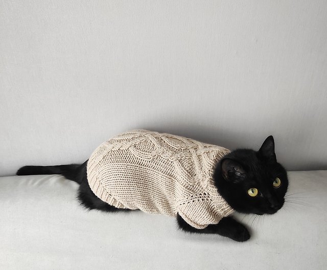 Cable cat sweater Hand knit jumper for cat Knit clothing for pets