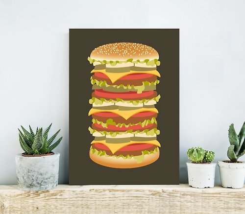 LineDotsArt Hamburger Poster for Kitchen, Art for Dining Room, Food Wall Decor