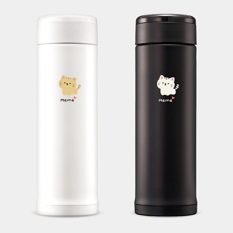 【客製化禮物】文字 棉花糖貓 象印不鏽鋼保溫瓶 PU066 - 保溫瓶/保溫杯 - 不鏽鋼 白色