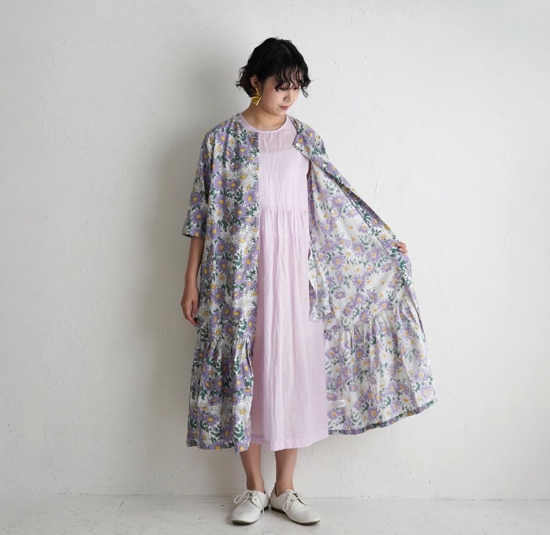 グラデーションが美しい、Margaret柄コットンカディ前ボタンワンピース purple - 洋裝/連身裙 - 棉．麻 紫色