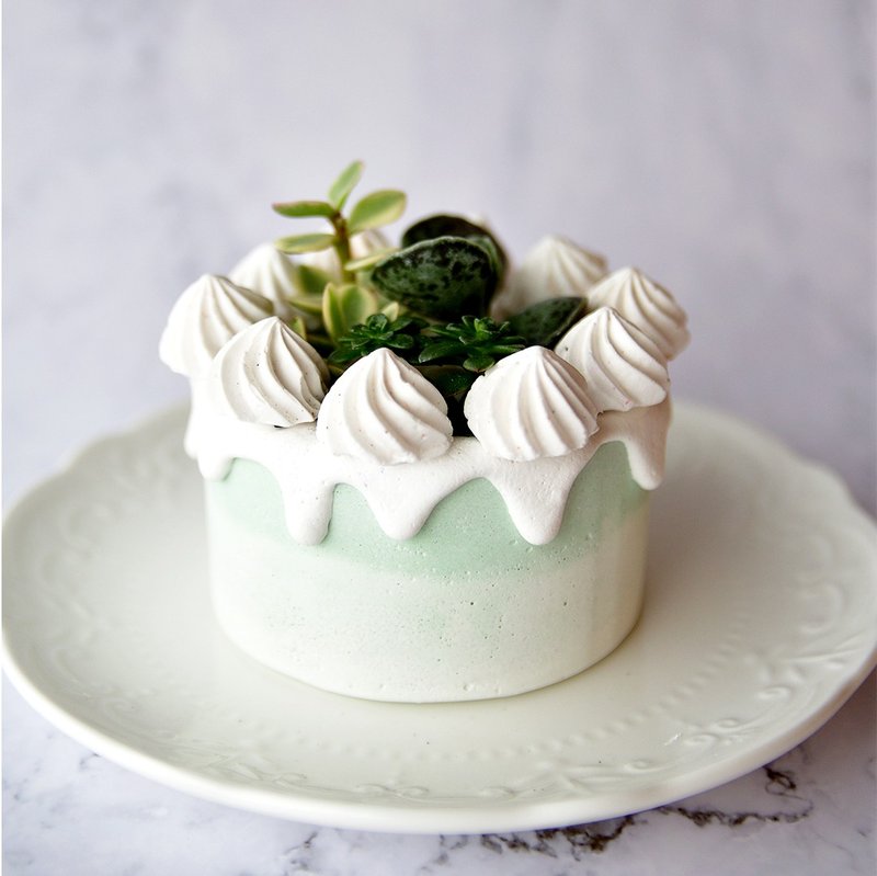 ∣Matcha Latte Cream∣Handmade Clay Pot/Succulent Dessert Shape Planting/Customized Orders - Plants - Cement Green