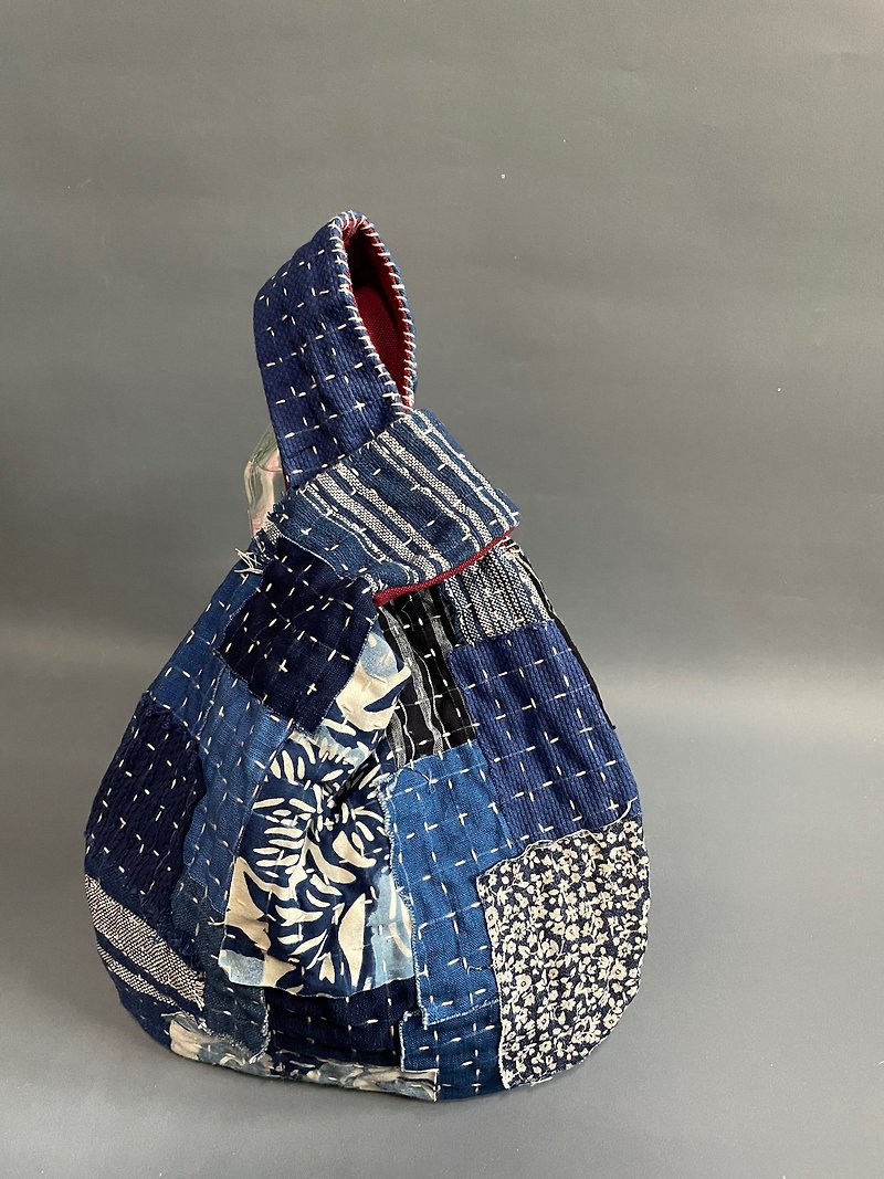Handmade kofu knot bag - กระเป๋าถือ - ผ้าฝ้าย/ผ้าลินิน สีน้ำเงิน