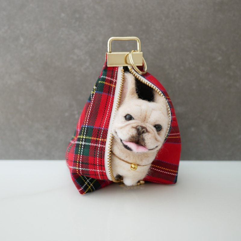 Wool felt red plaid pet bag customized Valentine’s Day and Christmas gift Doudou series - ตุ๊กตา - ขนแกะ ขาว