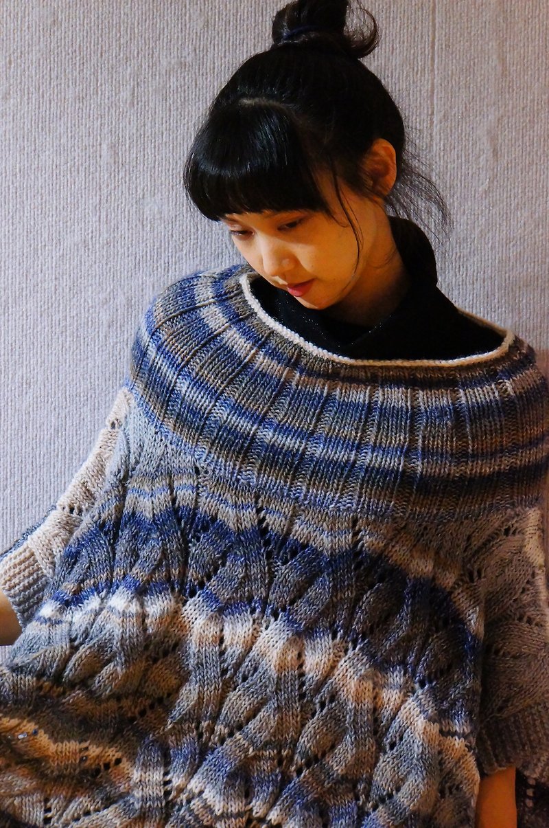 Handmade wool knitted knitted blouse shawl sweater - Women's Sweaters - Wool Blue
