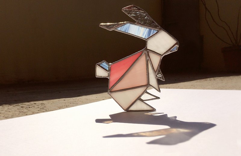 ライト折りたたみランプ-ウサギのランプ折り紙ガラス象嵌 - 照明・ランプ - ガラス ピンク