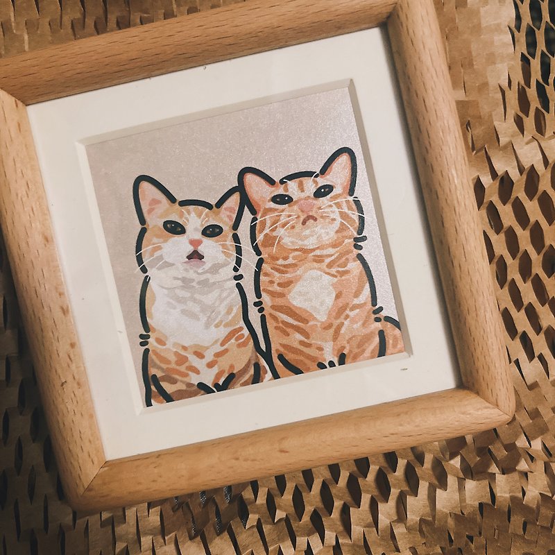 Customized furry baby with painted face and wooden frame (1 grid, 2 furry babies) - Customized Portraits - Wood Khaki