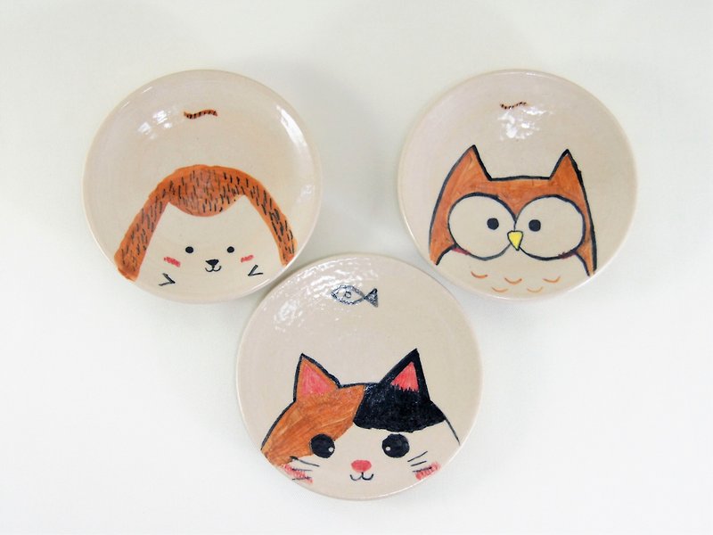 Cute animal hand-painted pottery plate, dinner plate, vegetable plate, fruit plate, dessert plate - about 12 cm in diameter - Small Plates & Saucers - Pottery Multicolor