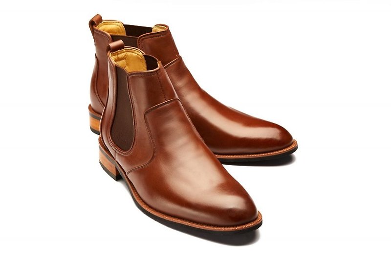 Linguo Liangpin Rubber Heel Boots Walnut Brown - Men's Boots - Genuine Leather Brown