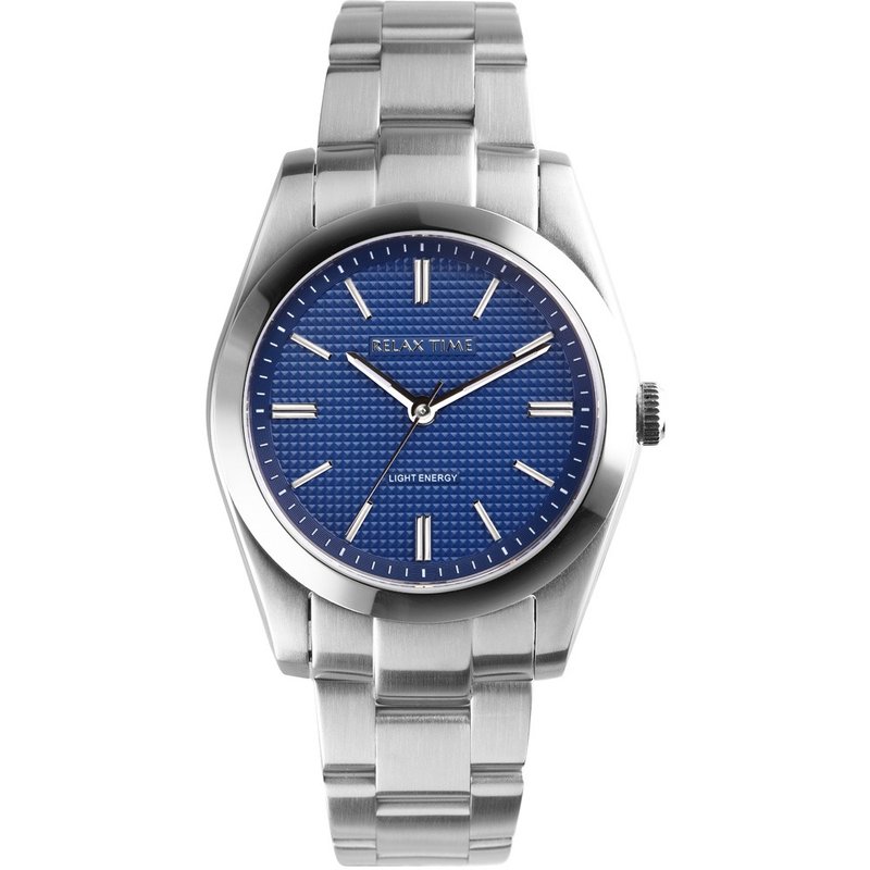 Relax time solar classic three-dimensional grid watch-blue (RT-105S-3M) 40mm - นาฬิกาผู้ชาย - สแตนเลส สีน้ำเงิน