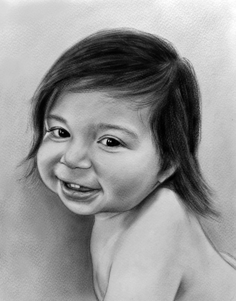 Custom portrait from photo, Portrait painting from photo,Gift children portrait - ภาพวาดบุคคล - กระดาษ ขาว