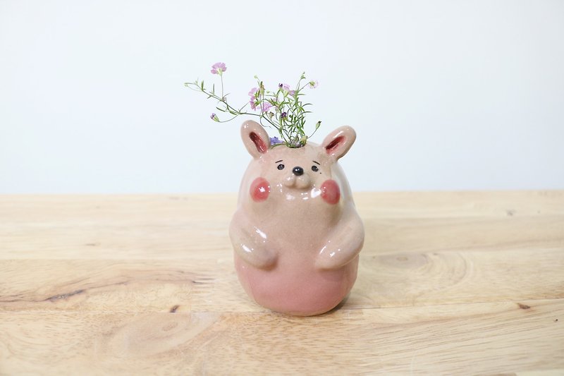 粉紅小兔花瓶 - 花瓶/陶器 - 陶 粉紅色