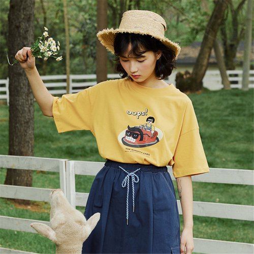 Korean version of personality cartoon printing summer loose T