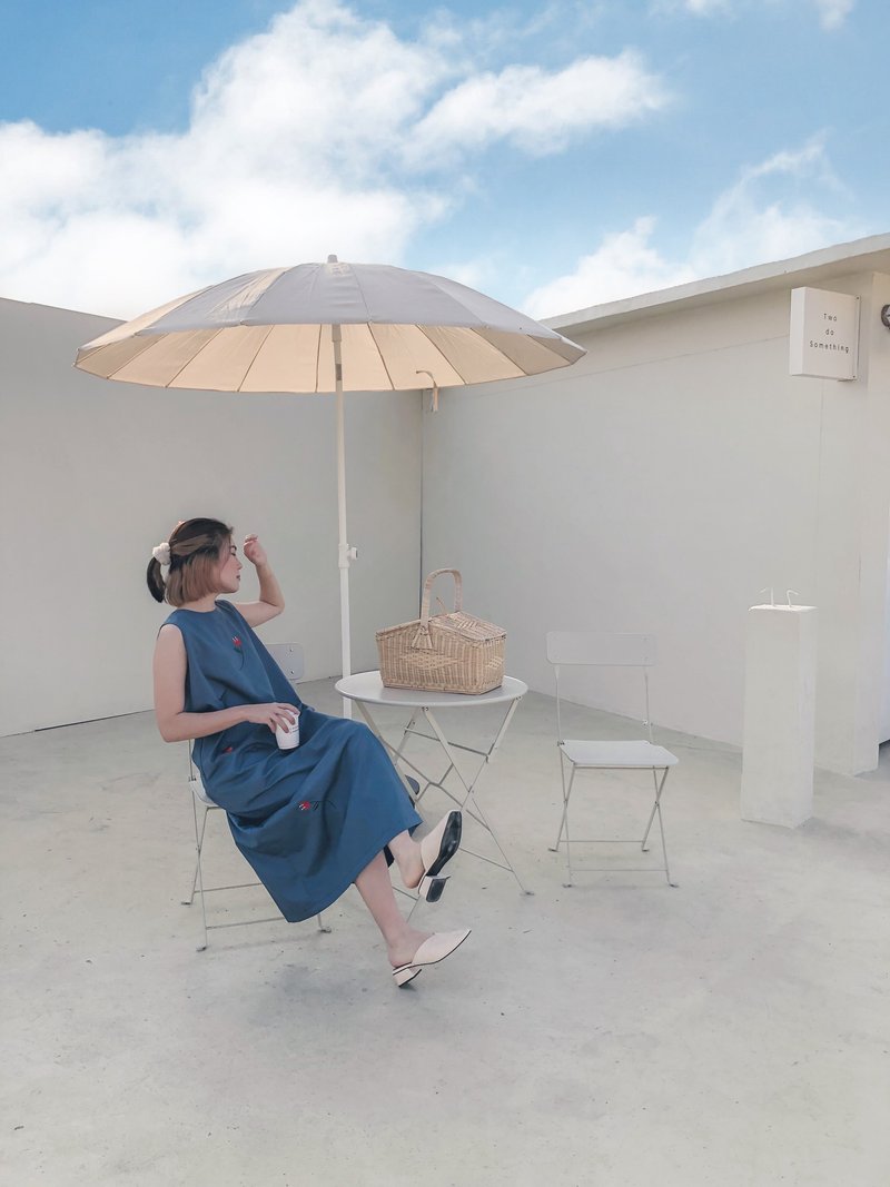 Poppy Field Dress 長版洋裝  藍色- Aegean Blue - 洋裝/連身裙 - 棉．麻 藍色