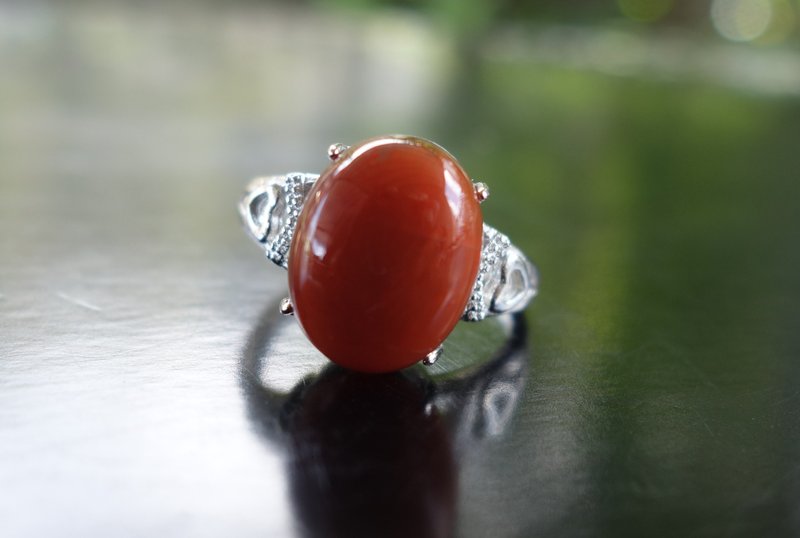 Southern red agate natural persimmon red agate 3.77g ring 925 Silver adjustable ring color - แหวนทั่วไป - หยก สีแดง