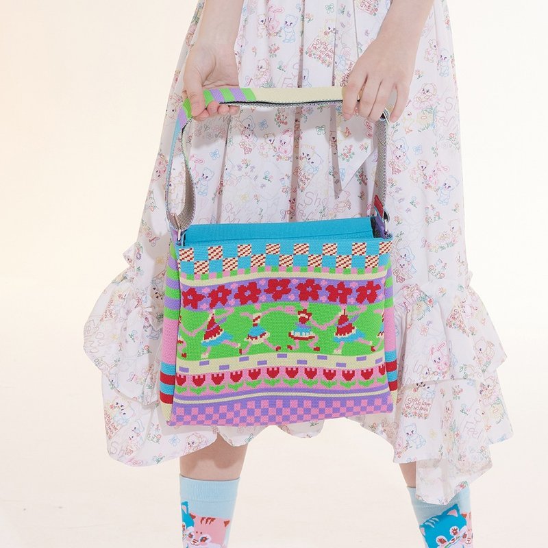 アウトレット品 カラフルなピクセルストライプ ニットクロスボディバッグ 大容量多用途 - 側背包/斜背包 - 聚酯纖維 粉紅色