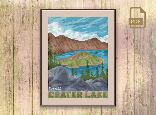CountryMagicStitch Visit Crater Lake Cross Stitch Pattern #ntp004