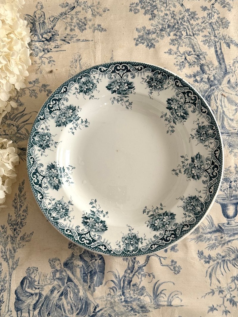 40465- Elegant French antique blue print floral plate - Plates & Trays - Porcelain 