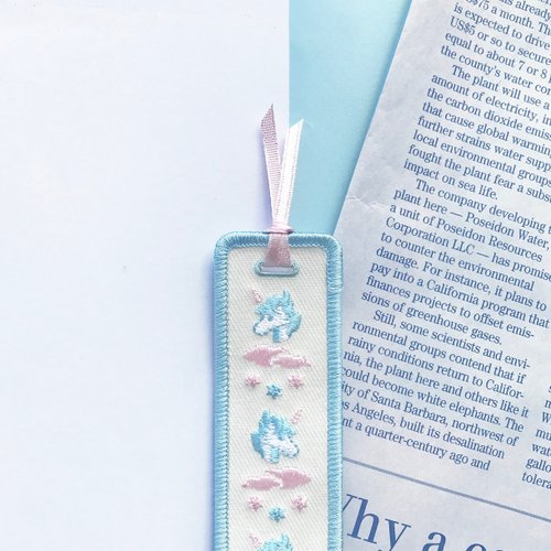 Blue eyes Unicorn KUZA 獨角獸酷札 刺繡書籤-寶寶藍