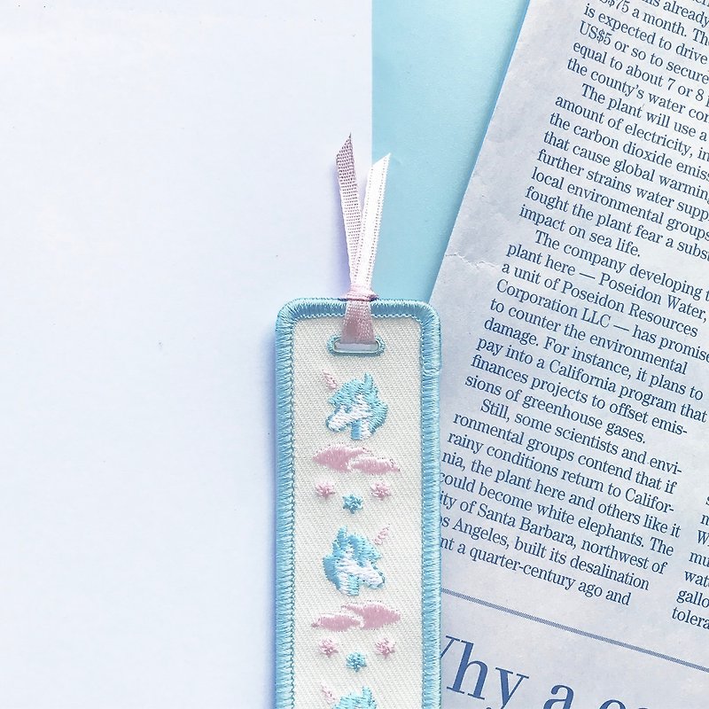 Unicorn KUZA Unicorn Cool Book_EmbroideredBookmark-ベイビーブルー - しおり - 刺しゅう糸 ブルー