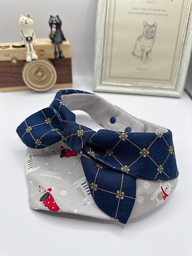 [Guts celebrate Christmas together - gentleman's collar] pet bib, pet collar, scarf, bib, cat and dog collar - Collars & Leashes - Cotton & Hemp Blue
