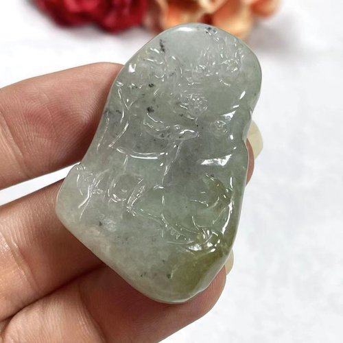 多寶晶石 多寶晶石/天然翡翠A貨梅花鹿/冰種翡翠/冰鹿牌/福祿雙全/梅花鹿牌