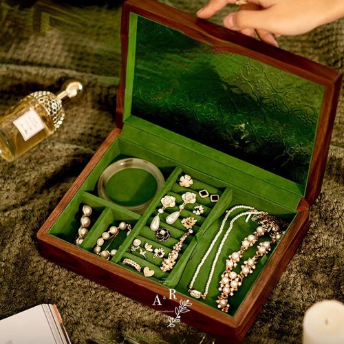 ビンテージ木製宝石箱 緑のガラス 送料無料】【ピーアース】宝石箱/ジュエリーボックス/ジュエリーケース