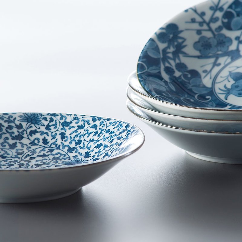 [West Sea Pottery] Hasami Yaki hand-painted series shallow dish (5 pieces) - gift box set - จานและถาด - วัสดุอื่นๆ หลากหลายสี