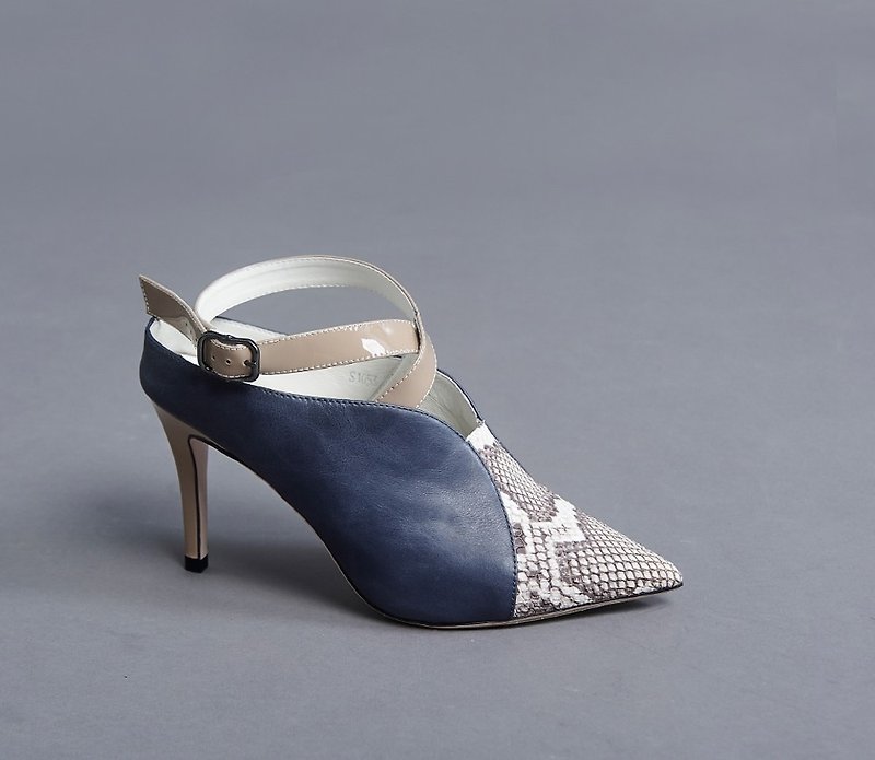 Splicing around bare stiletto blue - รองเท้าส้นสูง - หนังแท้ สีน้ำเงิน