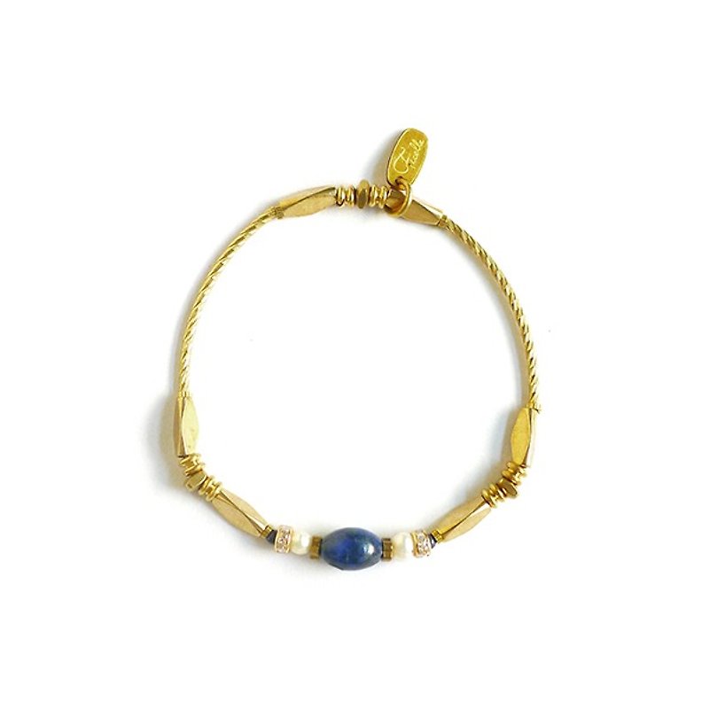 Ficelle | handmade brass natural stone bracelet | [lapis lazuli] sleeping beauty of the spindle - Bracelets - Gemstone 