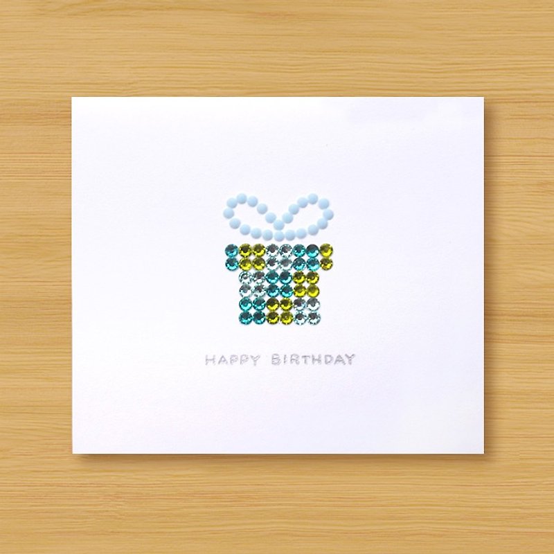 Hand-applied diamond card _ sparkling gift box _C ... birthday card, thank you card, congratulations card - การ์ด/โปสการ์ด - กระดาษ สีเขียว