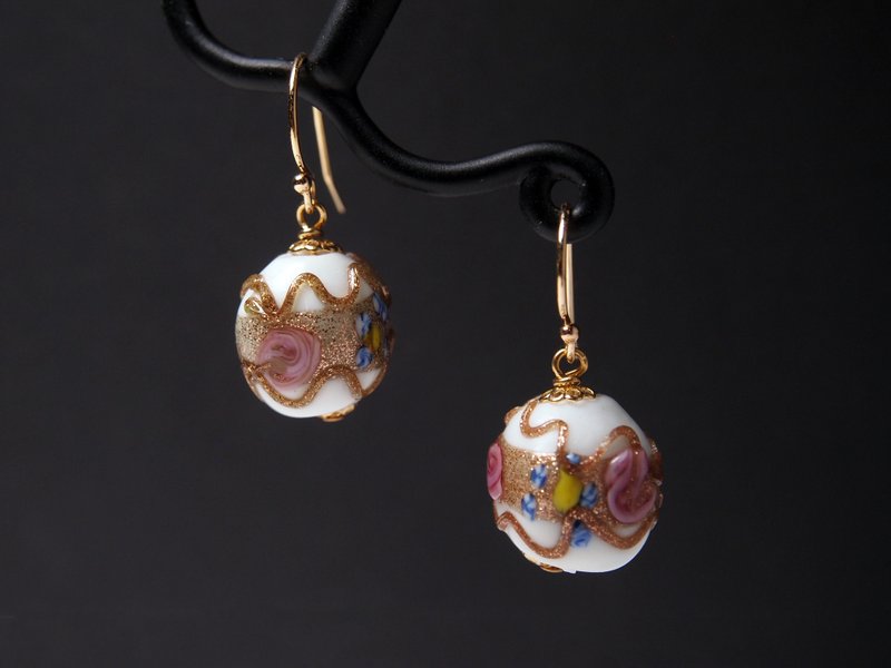 Murano Glass Beads Earring #GE0455 - ต่างหู - แก้ว ขาว